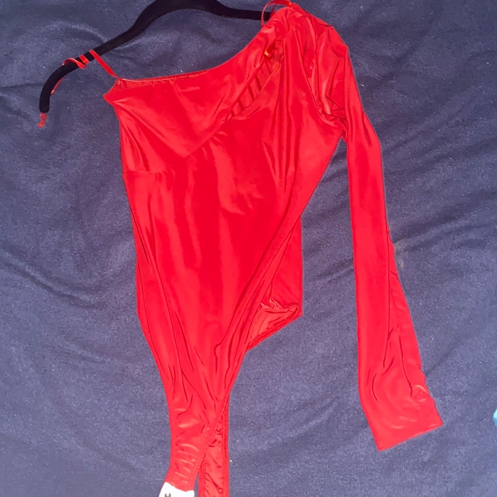 Red one sleeve bodysuit